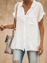 Solid Lapel Short Sleeve Pocket Blouse Sai Feel